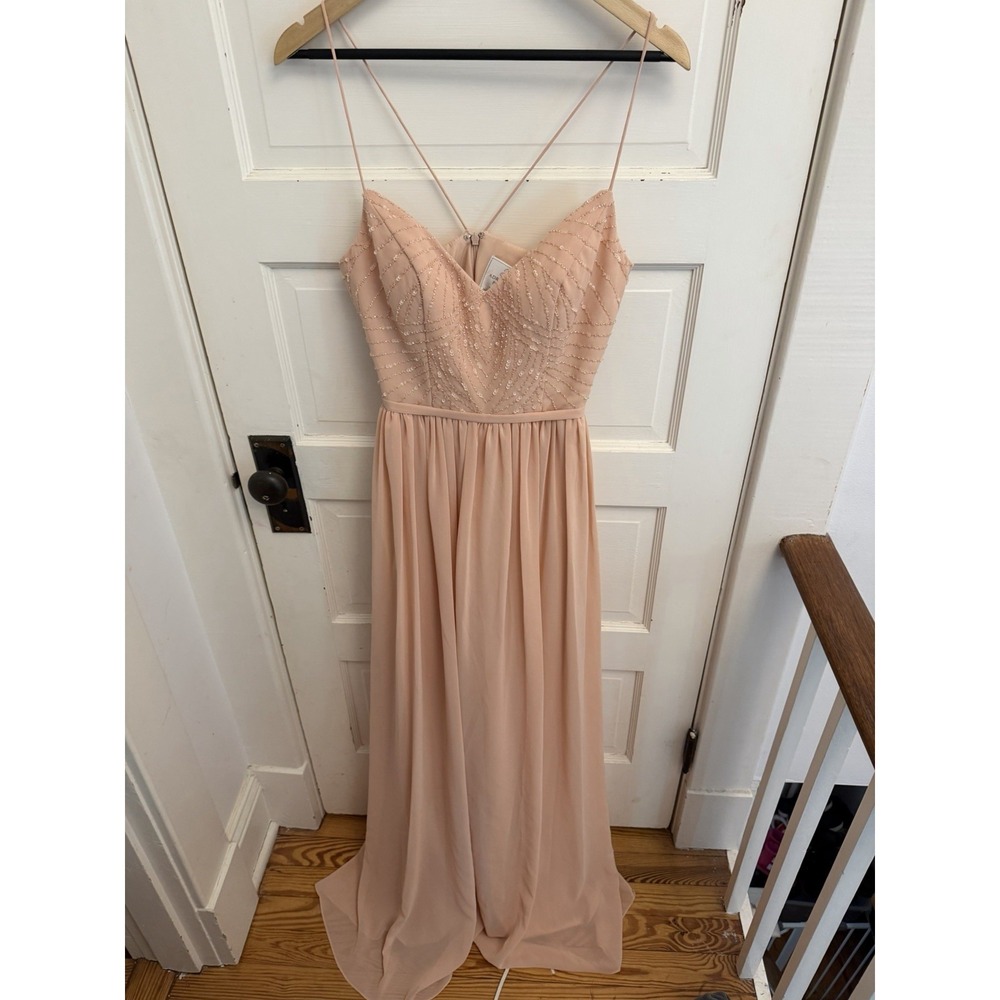 Adrianna Papell Platinum Women's Pink Beaded Chiffon Gown Size 8 New $255